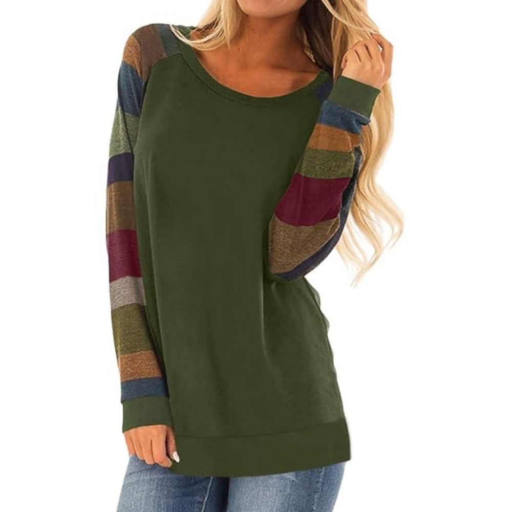 HARHAY Women's Color Block Tunic Round Neck Long Sleeve Shirt